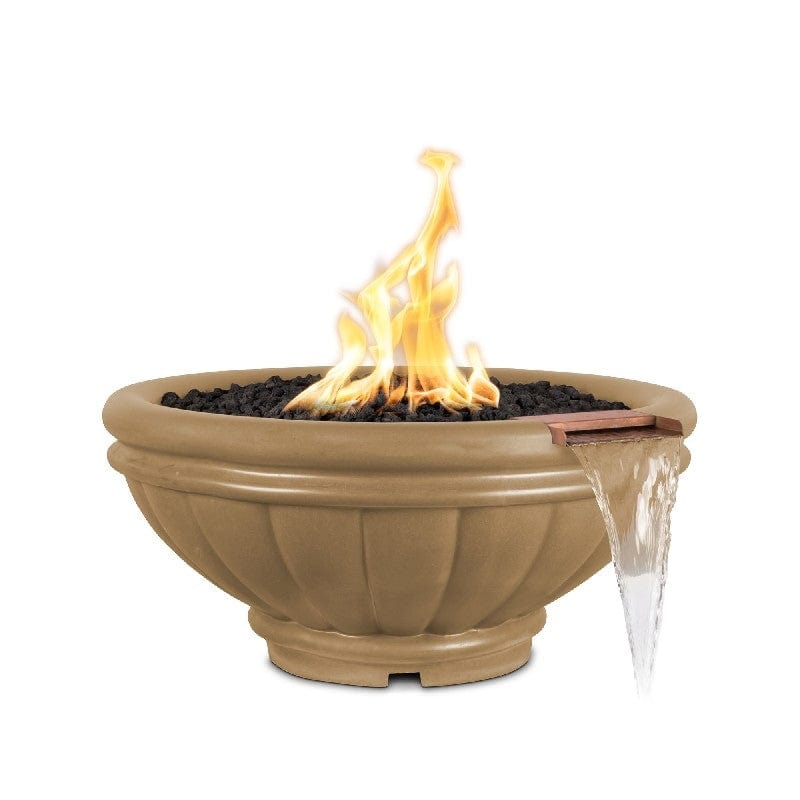The Outdoor Plus Roma GFRC Fire and Water Bowl Brown Finish in White Background