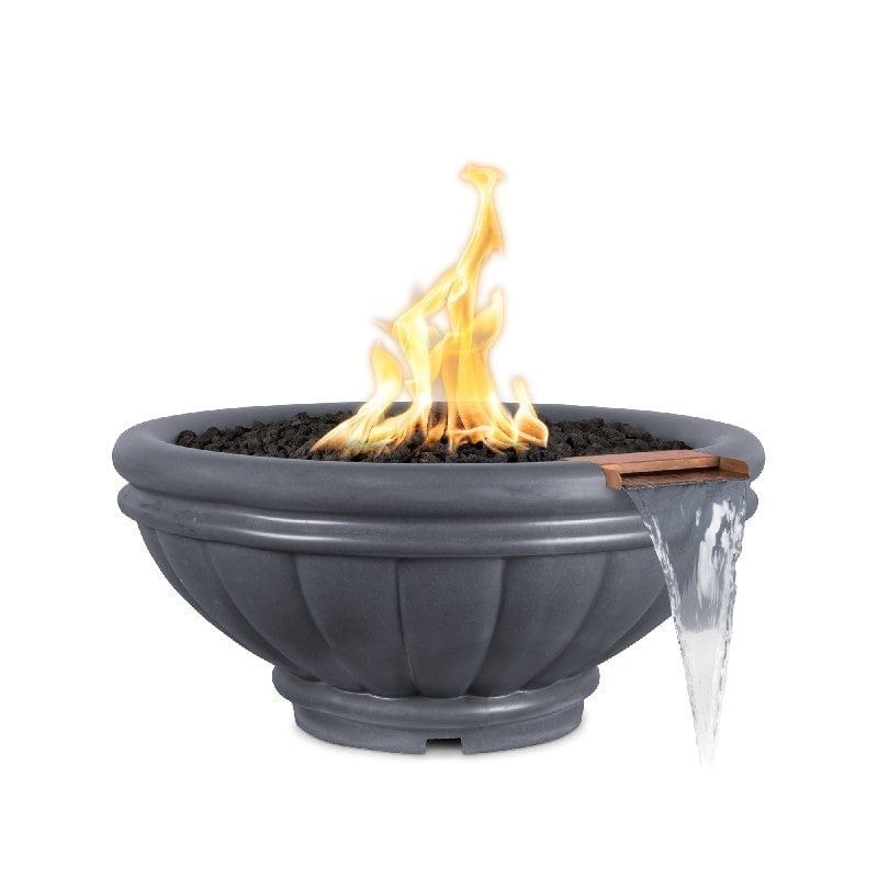 The Outdoor Plus Roma GFRC Fire and Water Bowl Gray Finish in White Background