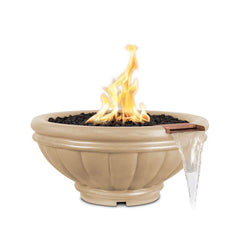 The Outdoor Plus Roma GFRC Fire and Water Bowl Vanilla Finish in White Background