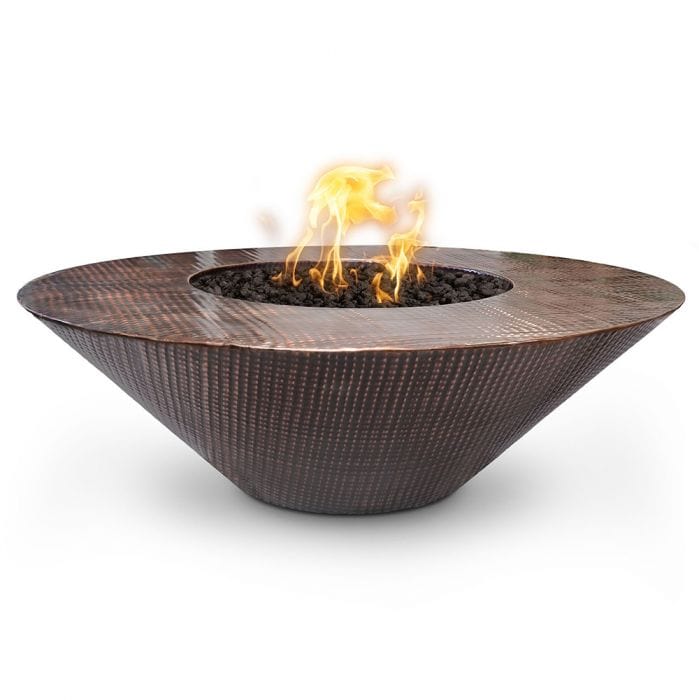 The Outdoor Plus 48-inch Cazo Wide Ledge Fire Pit Hammered Copper Finish with White Background