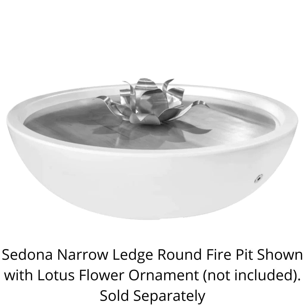 The Outdoor Plus Sedona Concrete Narrow Ledge Fire Pit with Lotus Flower Ornament Media in White Background