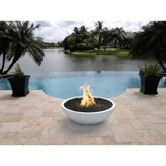 The Outdoor Plus Sedona Concrete Narrow Ledge Fire Pit in Outdoor with Lake View