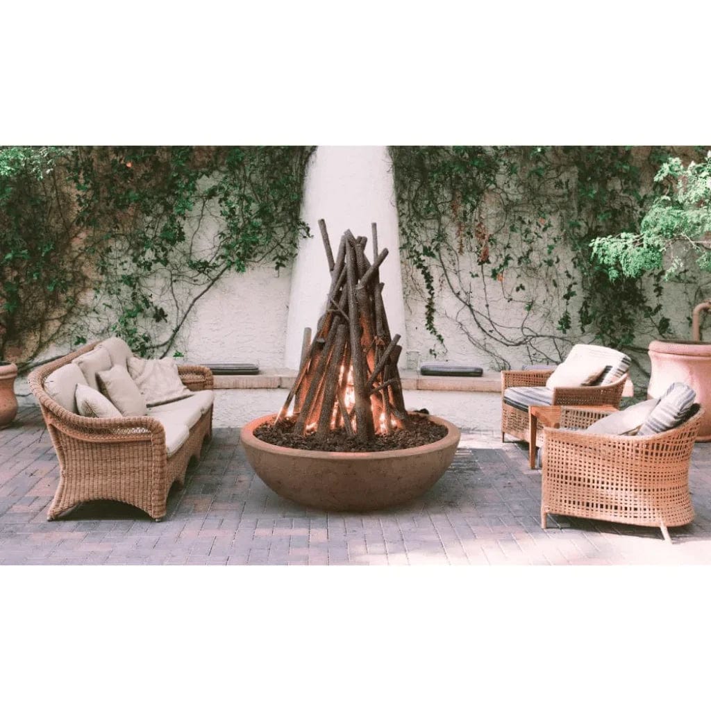 The Outdoor Plus Sedona Concrete Narrow Ledge Fire Pit with Logs in Balcony