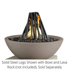 The Outdoor Plus Solid Steel Logs Shown with Lava and Bowl of Rock