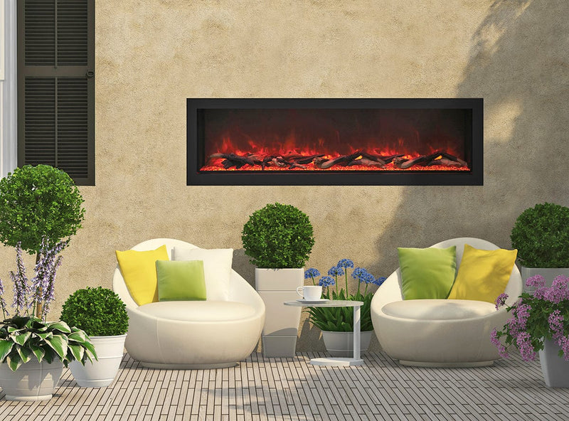Remii Deep Built-In Electric Fireplace Indoor/ Outdoor with Black Steel Surround