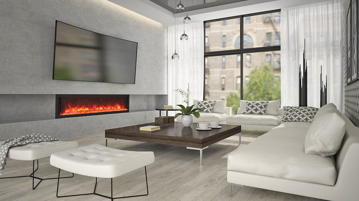 Remii Deep Built-In Electric Fireplace Indoor/ Outdoor with Black Steel Surround