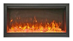 Amantii Symmetry Extra Tall Built-In Electric Fireplace with Black Steel Surround and Decorative Media