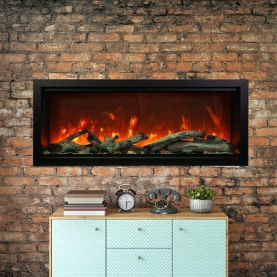 Amantii Symmetry Extra Tall Built-In Electric Fireplace with Black Steel Surround and Decorative Media