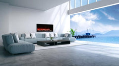 Amantii Symmetry Extra Tall Built-In Electric Fireplace with Black Steel Surround and Decorative Media