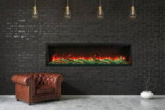 Amantii Symmetry Extra Tall Built-In Electric Fireplace with Black Steel Surround and Decorative Media