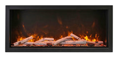 Amantii Symmetry Extra Tall Built-In Electric Fireplace with Black Steel Surround and Decorative Media