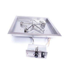 HPC Fire Standard Burner with Square Pan Push Button Flame Sensing Gas Fire Pit Kit