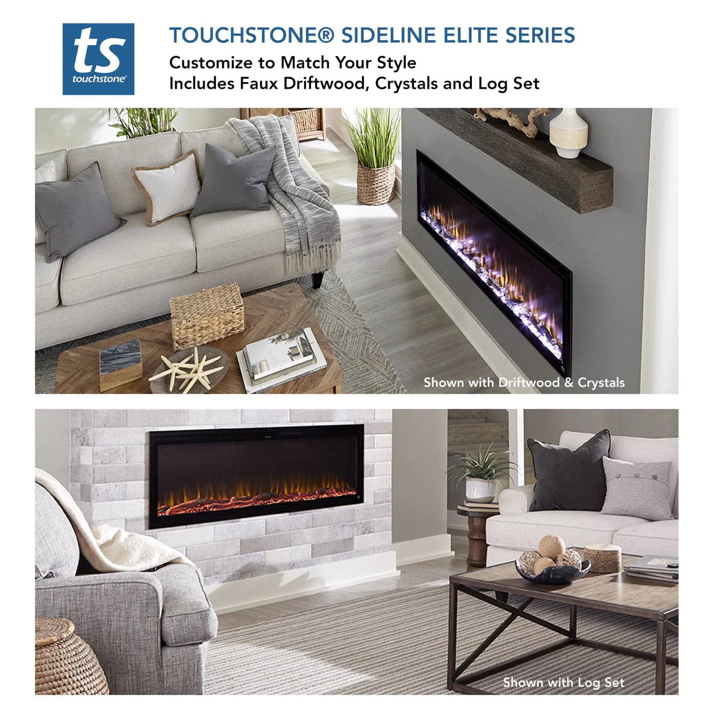 Touchstone 80044 100-Inch Sideline Elite Smart WiFi-Enabled Electric Fireplace (Alexa/Google Compatible)