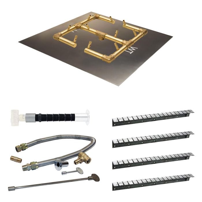 Warming Trends Crossfire Universal Paver Kit with Brass Burner, Square Plate, Flex Line Kit, Key Valve Extension Tube, and  Adjustble Installation Collars for 26-28-Inch Square Opening