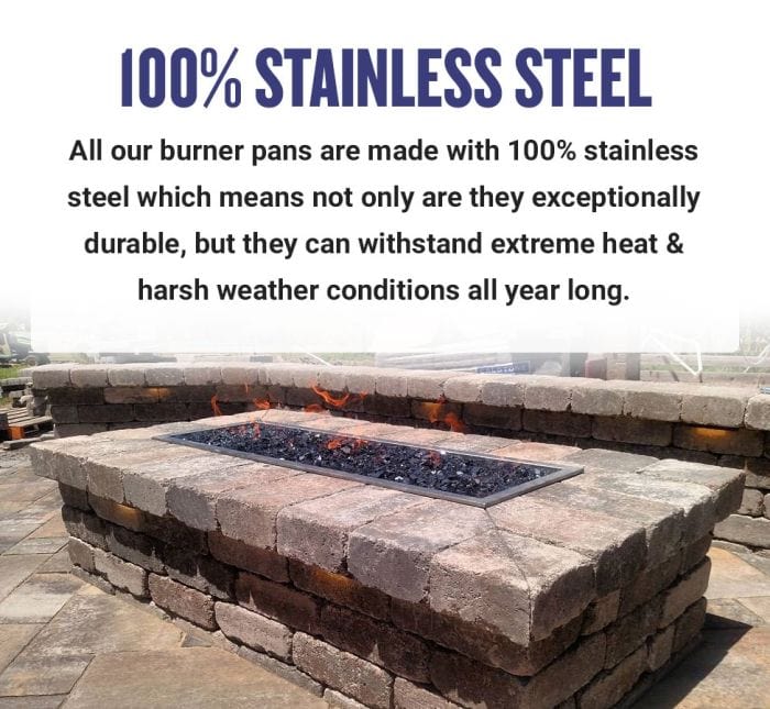 American Fire Glass Stainless Steel Linear Drop-in Fire Pit Burner Pan
