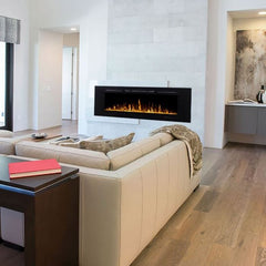 Modern Flames Challenger Recessed Fireplace in Living Room View White Wall with Chair