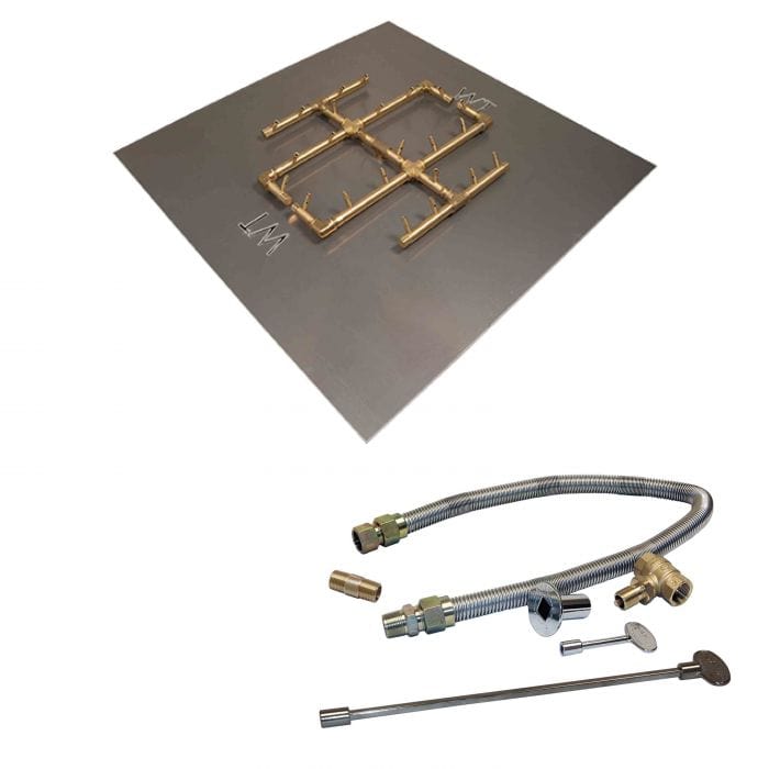 Warming Trends 240K BTU 19.5 x 21.5-Inch Crossfire Original Brass Gas Fire Pit Burner Kit with Square Plate