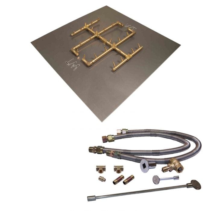 Warming Trends 290K BTU 21.5 x 21.5-Inch Crossfire Original Brass Gas Fire Pit Burner Kit with Square Plate