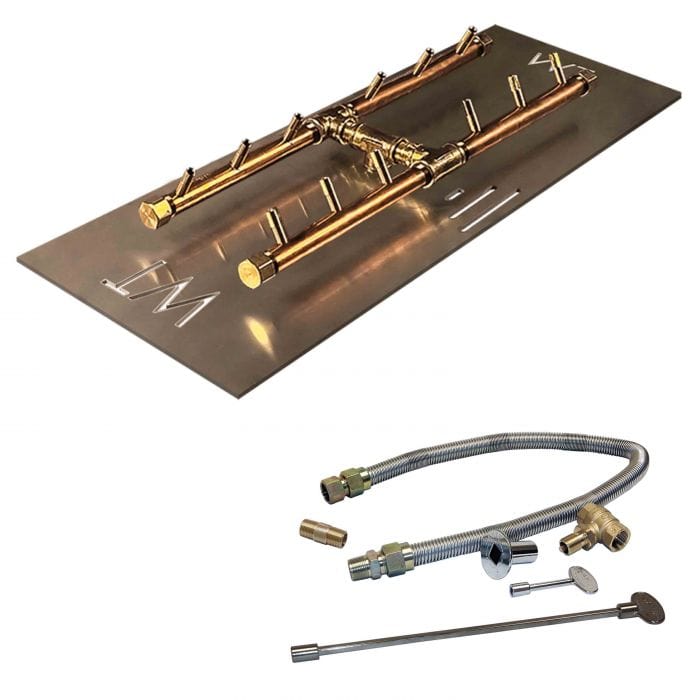 Warming Trends 120K BTU 18 x 7-Inch Crossfire H-Style Brass Gas Fire Pit Burner Kit with Rectangular Plate