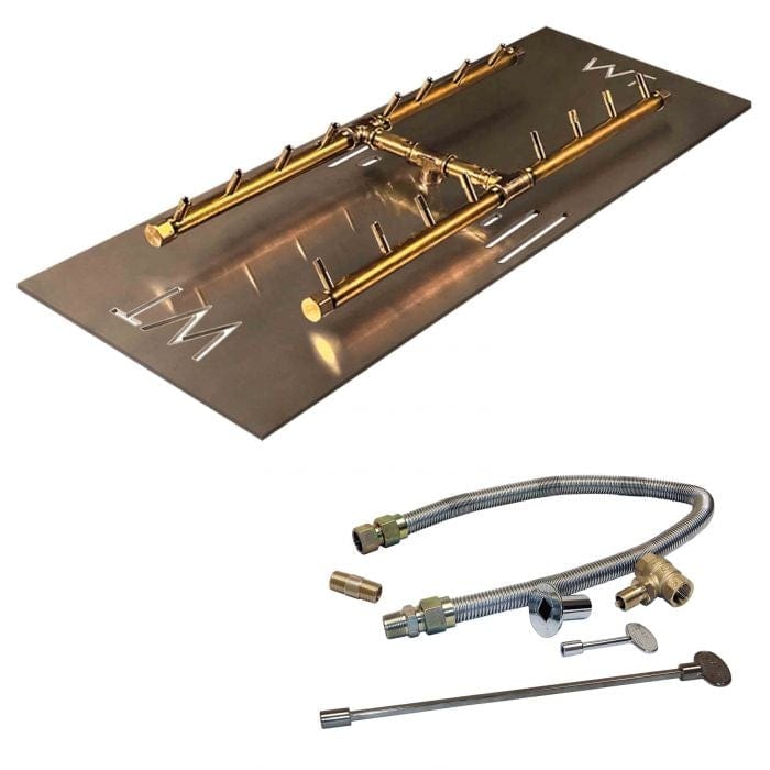 Warming Trends 160K BTU 24 x 9-Inch Crossfire H-Style Brass Gas Fire Pit Burner Kit with Rectangular Plate