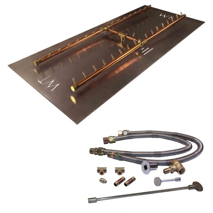 Warming Trends 340K BTU 48 x 14-Inch Crossfire H-Style Brass Gas Fire Pit Burner Kit with Rectangular Plate