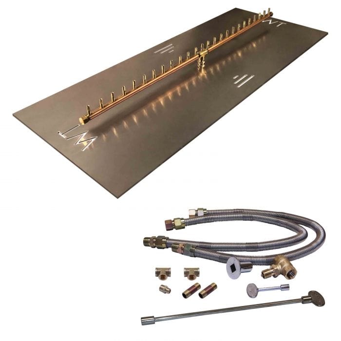 Warming Trends Crossfire Linear Brass Firepit Burner Kit with Rectangular Plate available in different sizes
