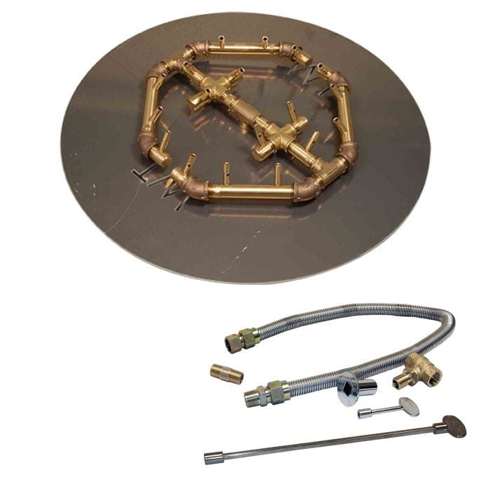 Warming Trends Crossfire Octagonal Brass Burner with Round Plate and Flex Line Kit for CFBO180 in white background