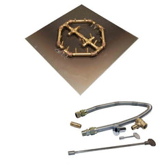 Warming Trends Crossfire Octagonal Brass Burner with Square Plate and Flex Line kit for CFBO180 in white background