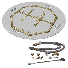 Warming Trends Crossfire Octagonal Brass Burner with Round Plate and Dual Flex Line Kit for CFBO320 in white background