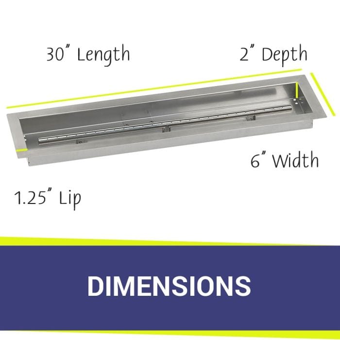 American Fire Glass SS-LCBSIT-30 Linear Stainless Steel Drop-In Pan with S.I.T. System 30 x 6-Inch