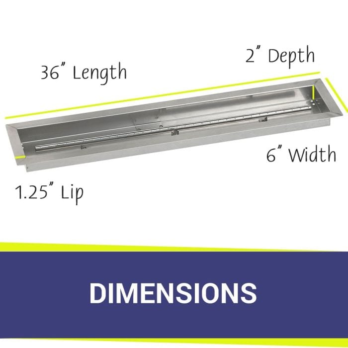 American Fire Glass SS-LCBSIT-36 Linear Stainless Steel Drop-In Pan with S.I.T. System 36 x 6-Inch