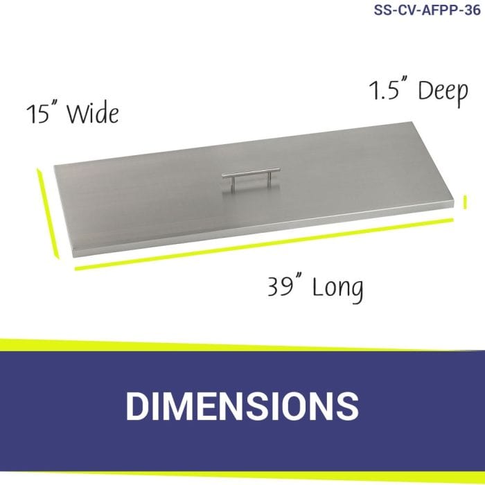 American Fire Glass SS-CV-AFPP-36 Fire Pit Burner Cover Stainless Steel Rectangular 39x15-Inch