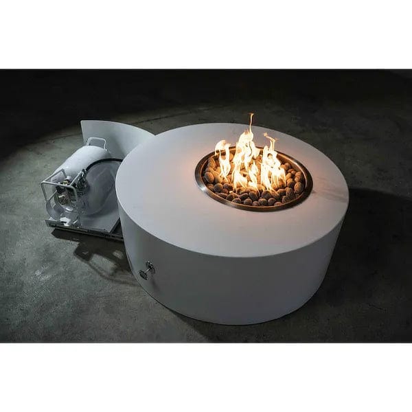 The Outdoor Plus Isla Fire Pit Stainless Steel with Tank of Gas Upper View