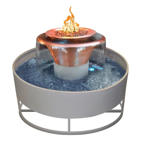 The Outdoor Plus 60-inch Olympian 360 Spill Fire and Water Fountain Hammered Copper Finish
