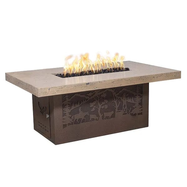 The Outdoor Plus 60x36-inch Rectangle Outback Fire Pit Cattle Ranch Design with White Background