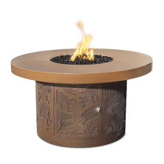 The Outdoor Plus 46-inch Round Outback Fire Pit Deer Country Design with White Background