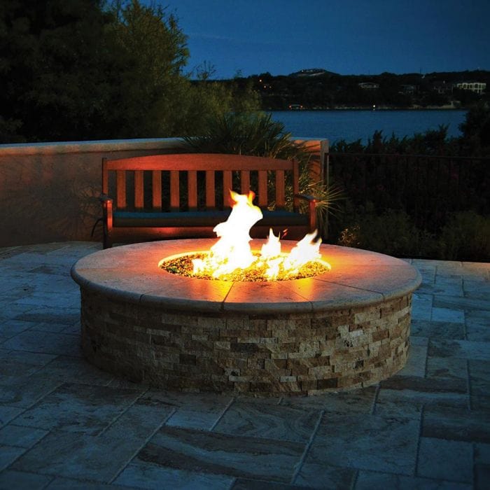 Warming Trends Crossfire fc72 Circular Ready To Finish Fire Pit Firetable Night Seeing view with Chair
