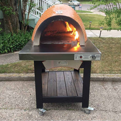 HPC Fire Forno Hybrid Gas/Wood Glass Tile Pizza Oven with Electronic Ignition on Cart