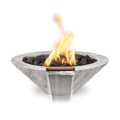 The Outdoor Plus Cazo Fire and Water Bowl Wood Grain Ivory Finish with White Background