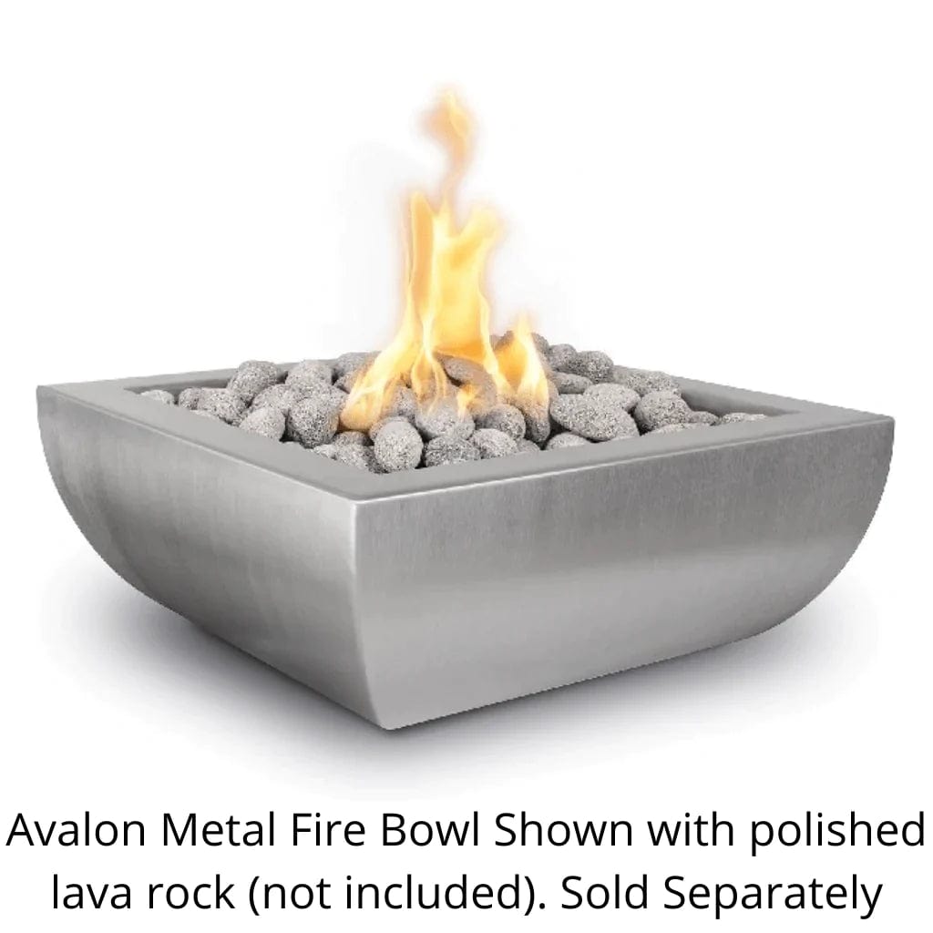 The Outdoor Plus Avalon Fire Stainless Steel Bowl with Polished Lava Rock