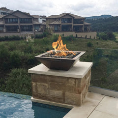 The Outdoor Plus Maya Fire and Water Bowl Hammered Copper in the Backyard at Pool Area
