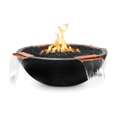 The Outdoor Plus Sedona GFRC Fire and Water Bowl - 4 Way Spill Black Finish in White Background