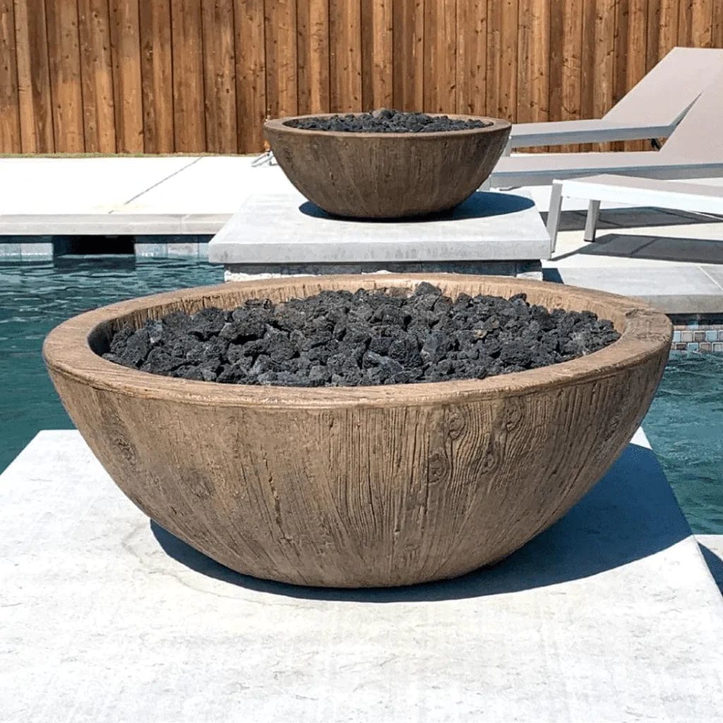 The Outdoor Plus 27-inch Sedona Fire Bowl Oak Finish with Pool View