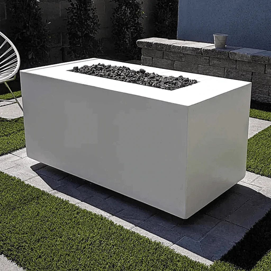 The Outdoor Plus 60x24-inch Ramona Fire Table White Color in the Backyard Garden