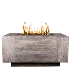 The Outdoor Plus Catalina Fire Pit Table Wood Grain Side View with White Background