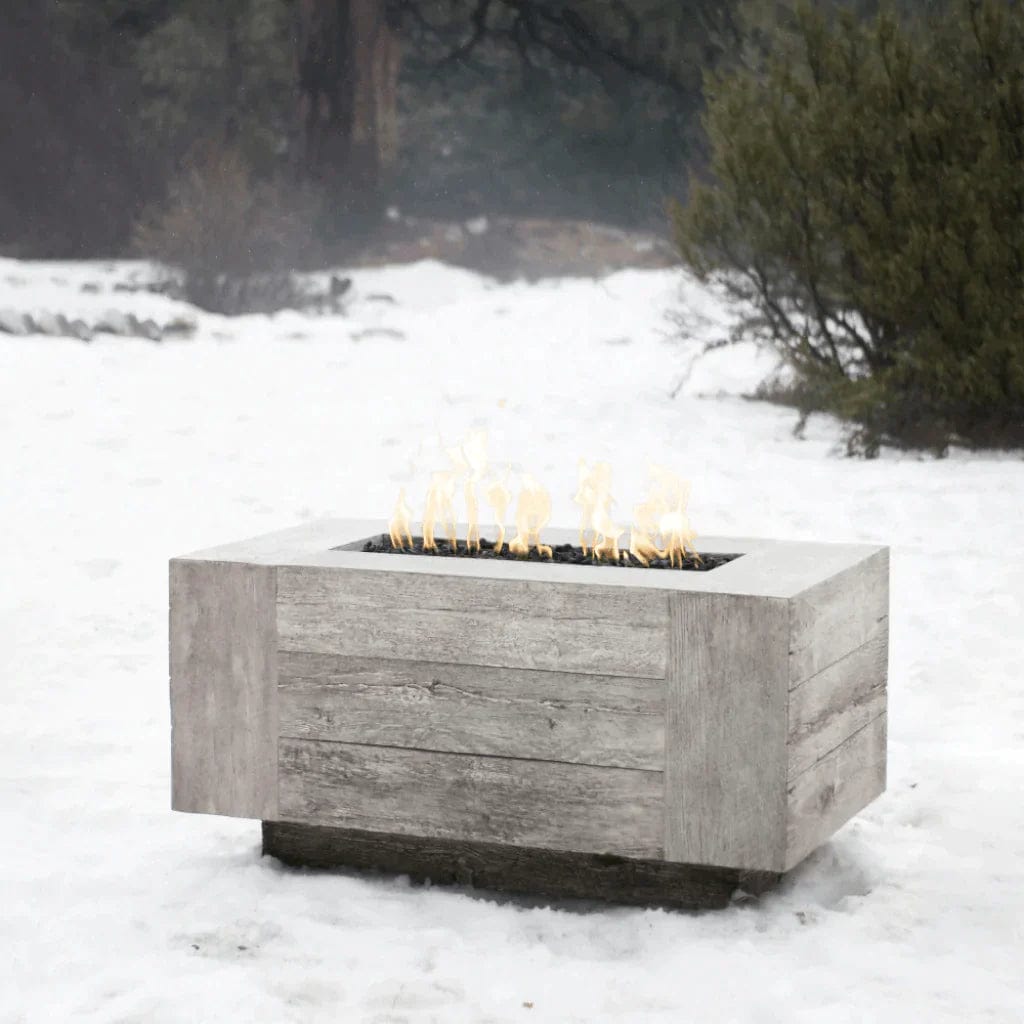 The Outdoor Plus Catalina Fire Pit Table Wood Grain Ivory Finish in the Snow
