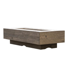 The Outdoor Plus Coronado Fire Pit Wood Grain Oak Finish Side View with White Background