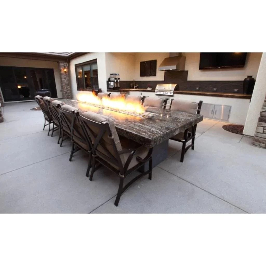 The Outdoor Plus Laguna Fire Pit Wood Grain Set in the Big Dining Table