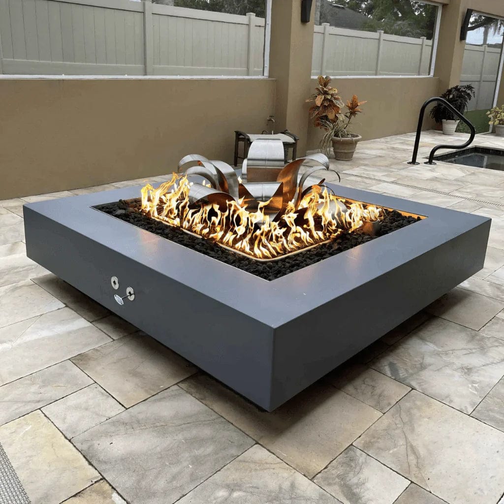 The Outdoor Plus Cabo Linear Fire Pit Grey Finish Outside View