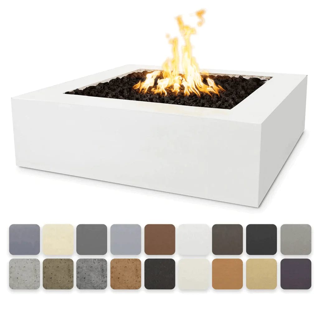 The Outdoor Plus Quad Concrete Fire Pit with Yellow Flames Available in Different Finishes Displayed in White Background